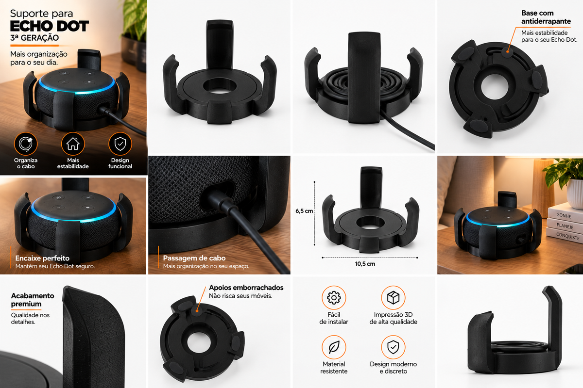 Suporte para Echo Dot 3ª Geração com Organizador de Cabo