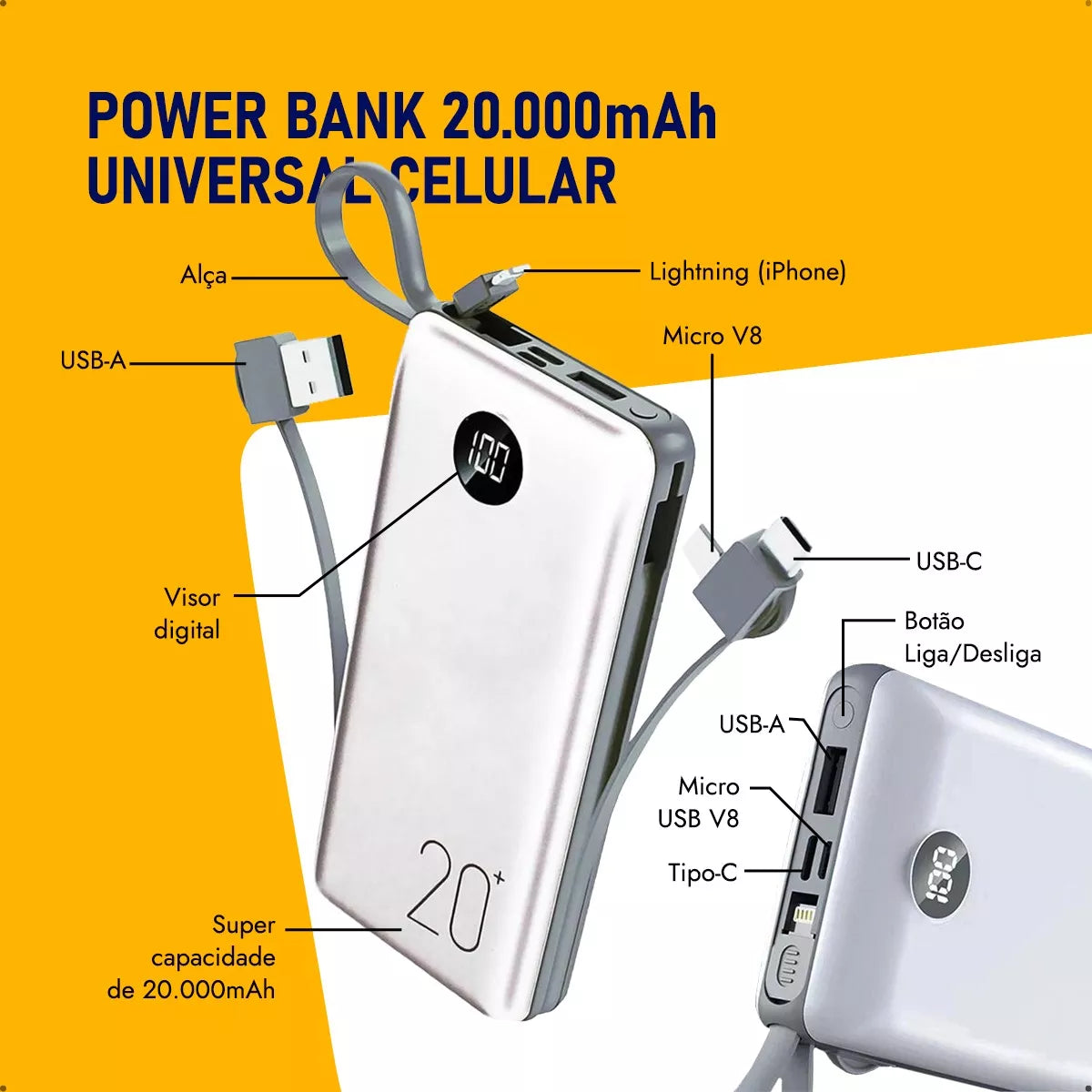 Power Bank Portátil 20.000mAh – Oferta Relâmpago: 50% OFF + Frete grátis💥