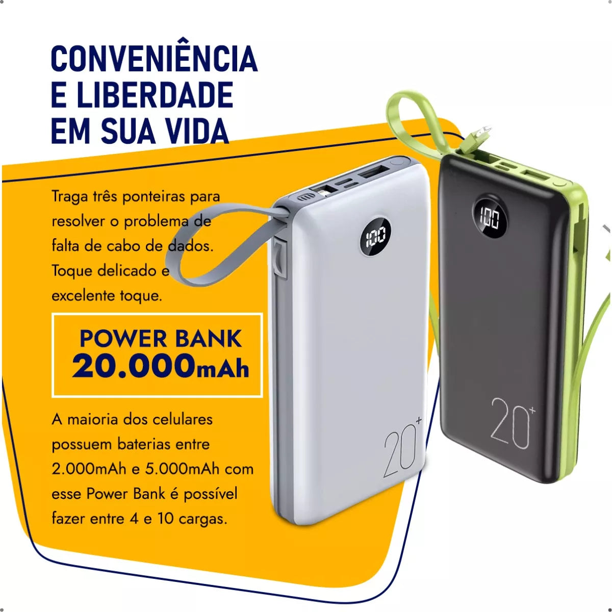 Power Bank Portátil 20.000mAh – Oferta Relâmpago: 50% OFF + Frete grátis💥