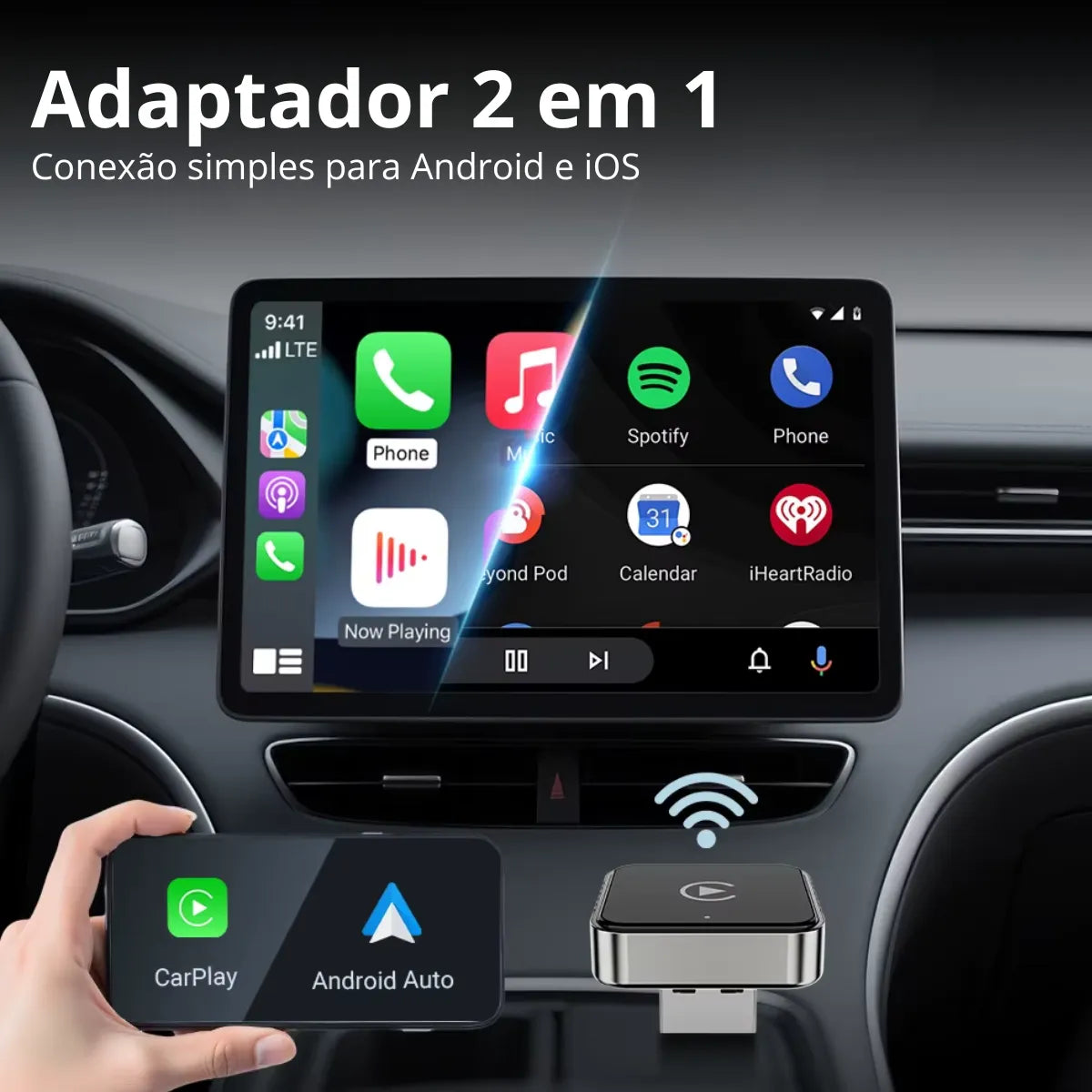 AutoSync Pro™ | CarPlay e Android Auto Sem Fio