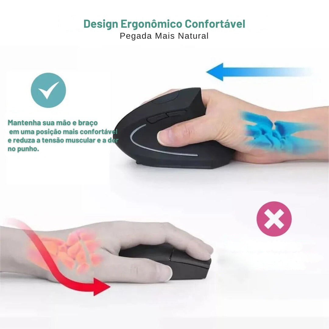 Mouse Vertical Ergonômico Sem Fio - Ortopédico e Confortável