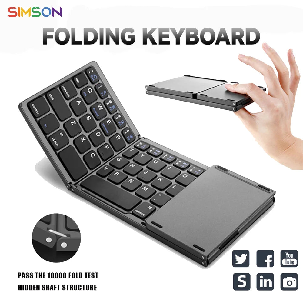 Mini Teclado Dobrável Sem Fio Bluetooth com Touchpad Integrado - Frete Grátis