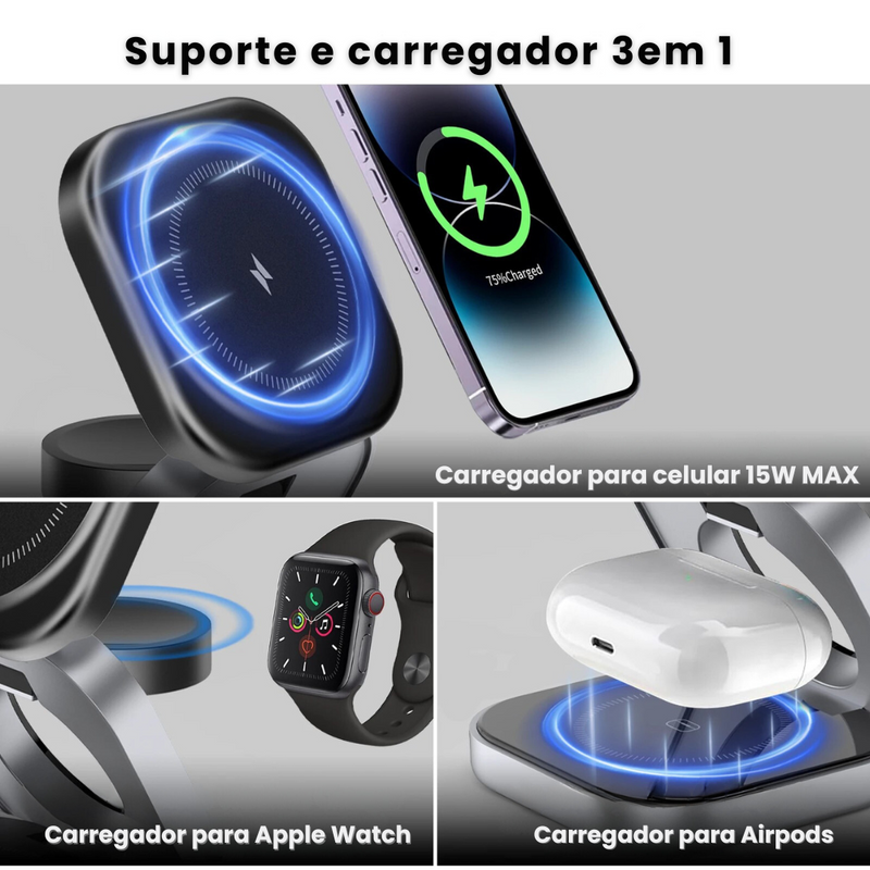 Carregador 3 em 1 MultiPower   Revolucione Seu Carregamento - 50% OFF!