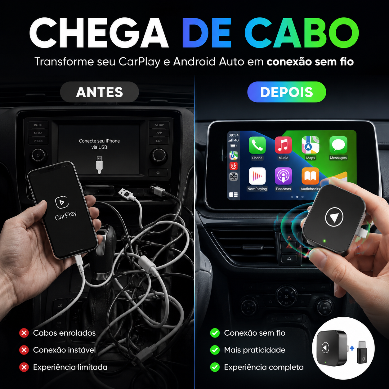AutoSync Pro™ | CarPlay e Android Auto Sem Fio
