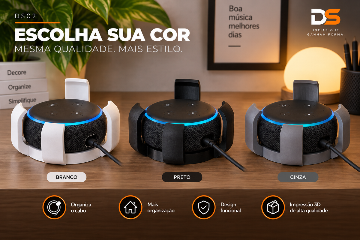 Suporte para Echo Dot 3ª Geração com Organizador de Cabo