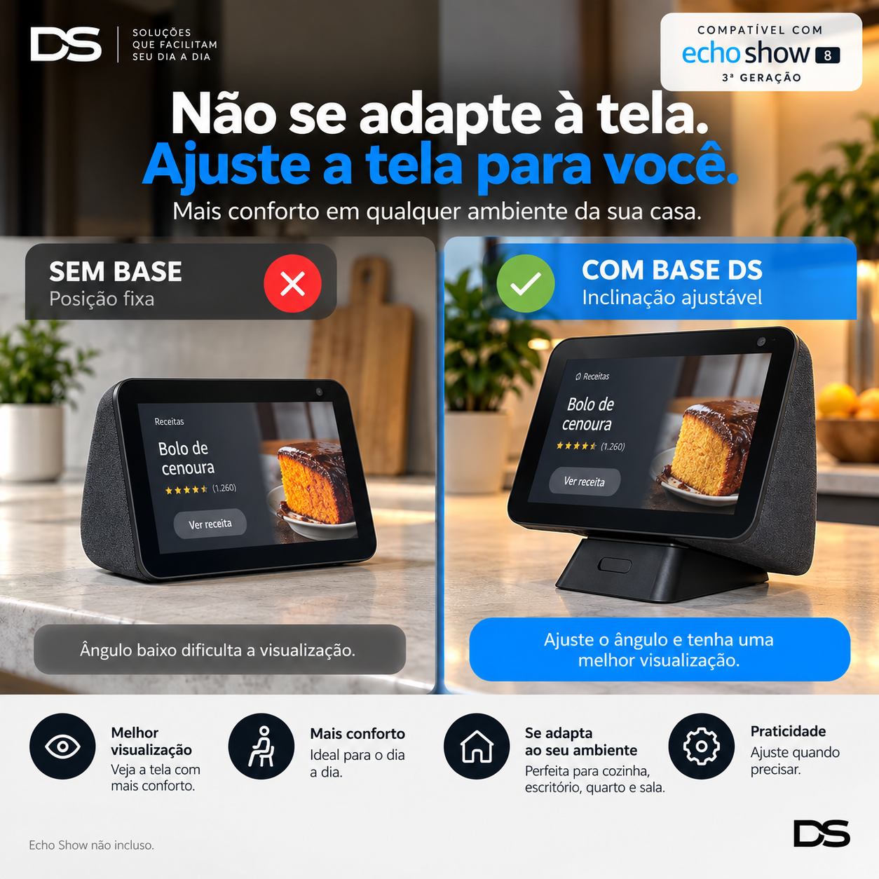 Base Ajustável para Echo Show 8 — 3ª Geração