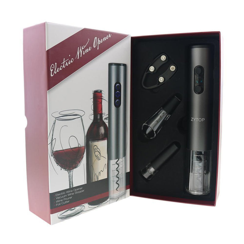 Kit abridor de Vinho elétrico- 4 peças ( Abridor + Bico Areador + Tampa a Vácuo + Cortador de lacre ) - My Store